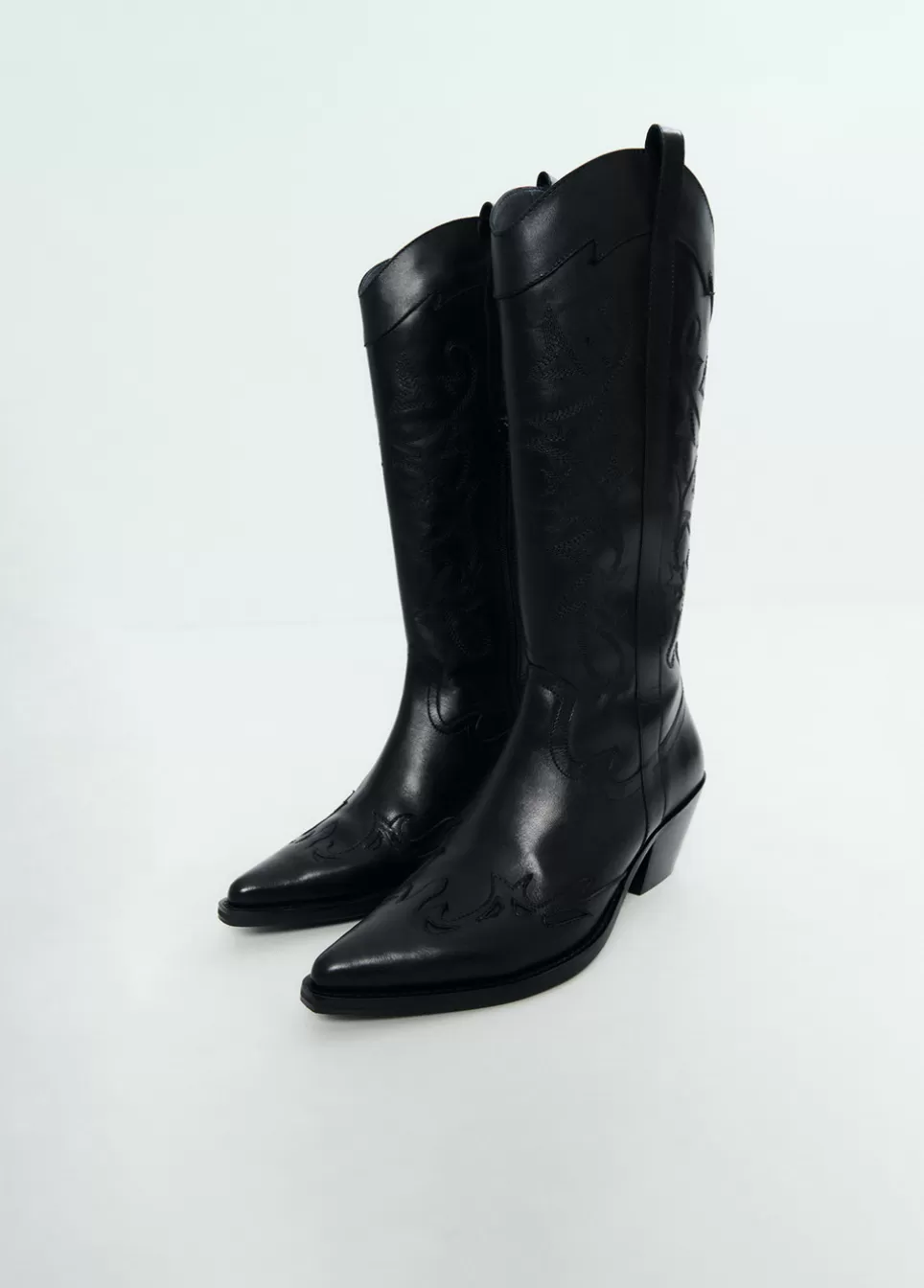 Mujer Brownie Spain Zapatos>Bota Cowboy Cana Alta Bordada Piel