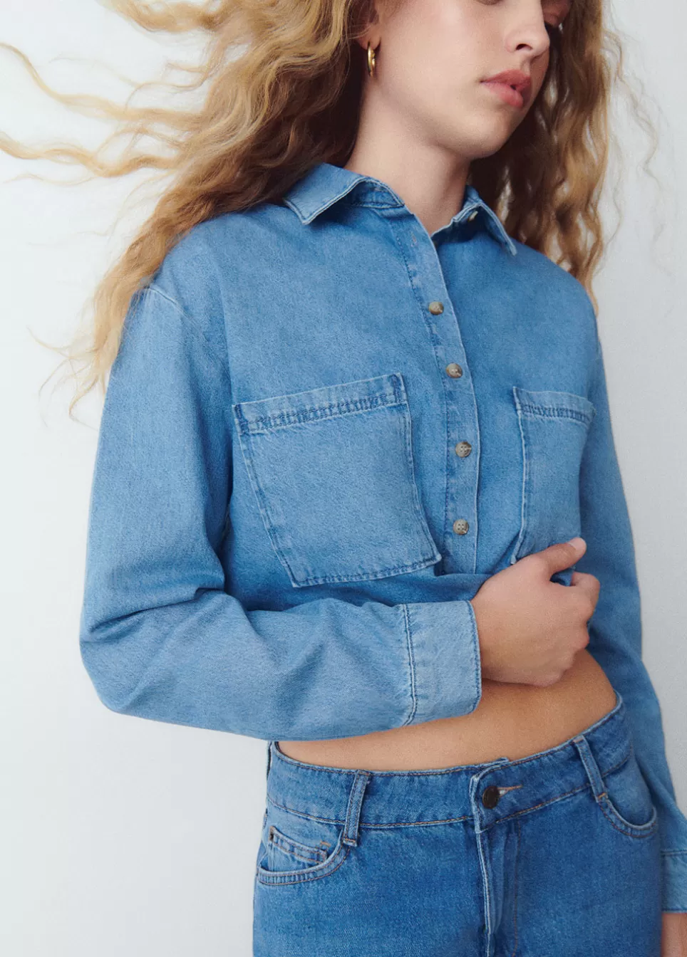 Mujer Brownie Spain Camisas Y Blusas>Camisa Denim Cropped